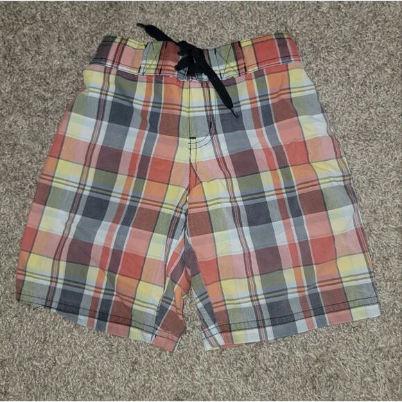 Janie & Jack Multi Color Summer Plaid Boys Mesh Lined Swim Trunks Shorts Size 5 - Picture 1 of 12
